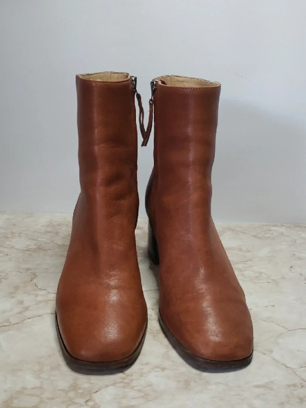 M. GEMI The Corsa  Brown Cognac Leather Side-Zip Ankle Boots - Women Size 38